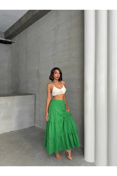 İntive Lingerie Ruffle Broderie Lining Long Skirt Green S255047