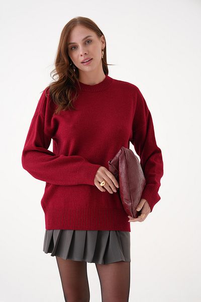QUELISSE Women's Red Soft Textured Wide Fit Knitwear Sweater Q00Ko1