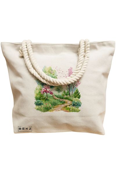BEKZ Beach Tote Bag, Watercolor Garden 2 model, 40x51 cm, Cream, BEKZ®