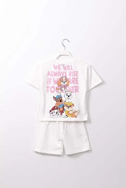 Magu Girl's Cotton Ecru Paw Patrol Themed T-Shirt and Shorts Set – Skye Printed
