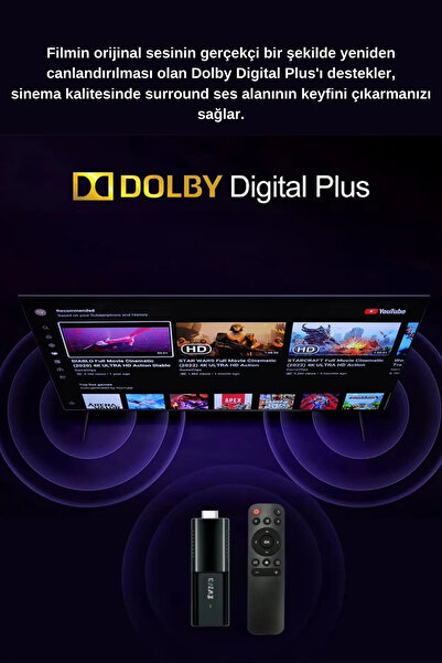 Teknotopia 4K Android TV Stick 2GB + 16GB Wifi Bluetooth Akıllı Medya Oynatıcı Smart TV Box