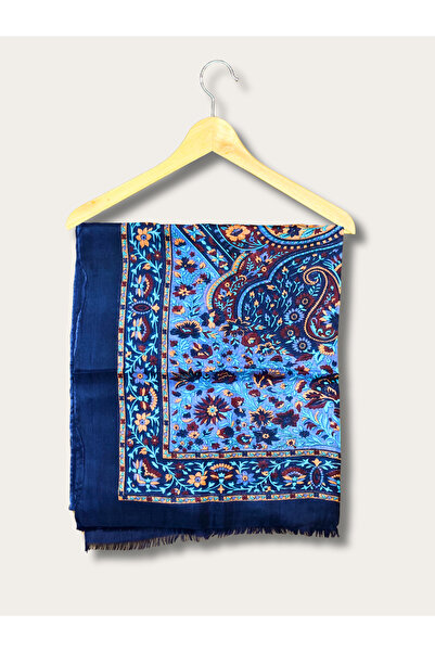 MODA Nûda - شال من الحرير الهندي الفوال باللون الأزرق الداكن