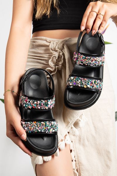 lucky shoes Comfortable Sole Stone Detailed Sandals