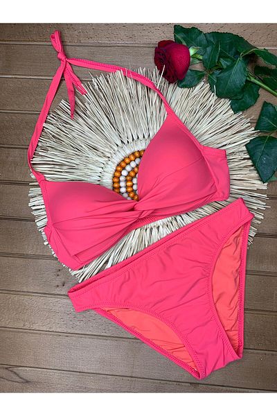 XORVİO Women's Lycra Flexible Halter Neck Stylish Quality Padded Dark Pink Bikini Suit