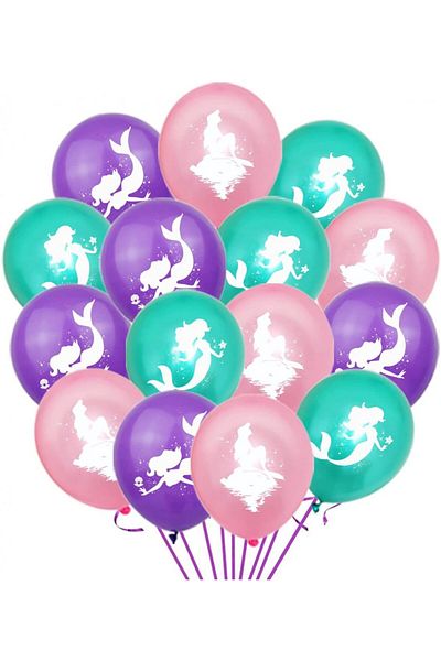 Miotlsy Set of 15 Miotlsy mermaid balloons, latex, pink/purple/blue, 40 cm