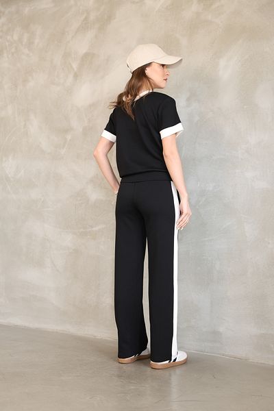 vesantia Women's Black Cotton Double Stripe Tracksuit Set – Straight Leg Bottom, Comfortable Top