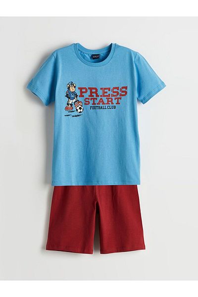 LC Waikiki Lcw Eco Crew Neck Nostalgic Monkey Printed Boys T-Shirt and Shorts