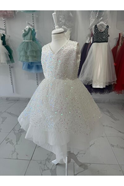 BONİTA PULLU BONCUKLU KABARIK GRENLİ KIZ ÇOCUK ABİYE ELBİSE