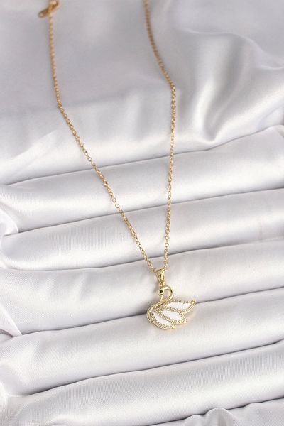 Clariss 316l Steel Gold Color Chain Zircon Stone Swan Model Women's Necklace