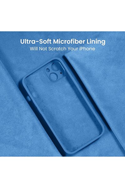 OEM Husă din silicon catifelat pentru iPhone 14 cu interior din microfibră și protecție pentru cameră - Albastră