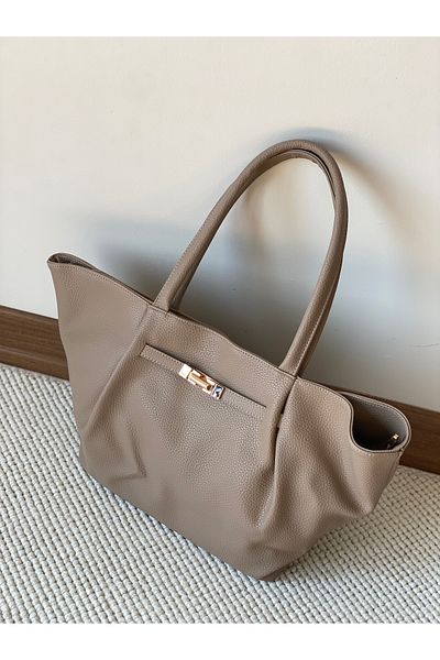 Bagzone Soft Leather with Lock Detail on the Front, Women's Shoulder Bag