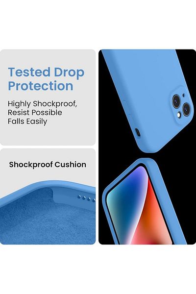 OEM Husă din silicon catifelat pentru iPhone 14 cu interior din microfibră și protecție pentru cameră - Albastră