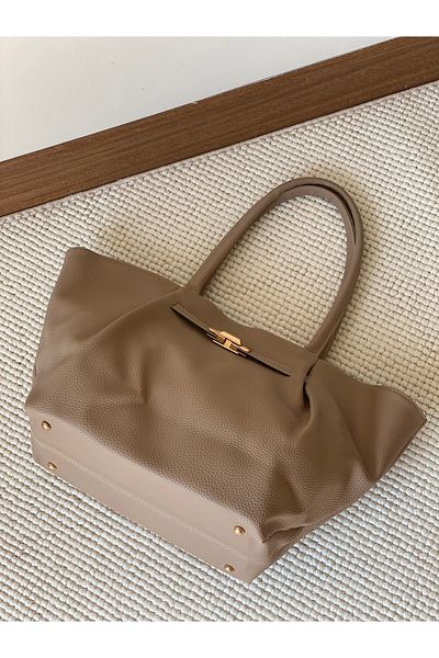 Bagzone Soft Leather with Lock Detail on the Front, Women's Shoulder Bag
