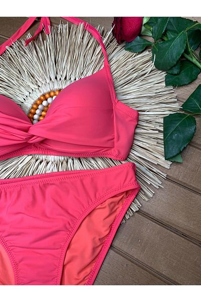 XORVİO Women's Lycra Flexible Halter Neck Stylish Quality Padded Dark Pink Bikini Suit