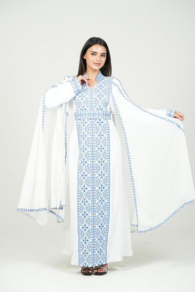 al bent al sharqieh Ladies Printed Jalabiya - Full-Sleeve crepe Dress with belt and All Over Prints