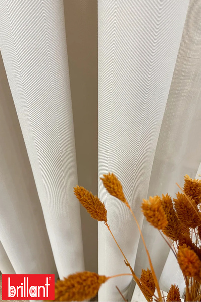 Brillant Keten Krem Renk 1/3 Sık Pile Kalın Tek Kanat Fon Perde