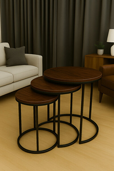 EDMONDA EV AKSESUAR ALYA 3LÜ ZİGON SERVİS SEHPASI SİYAH METAL AHŞAP