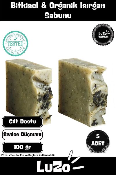 LuZo Premium Series 100% Natural Organic Facial Hair Body Skin Balancing Beautifully Scented Nettle Soap 5 Pieces