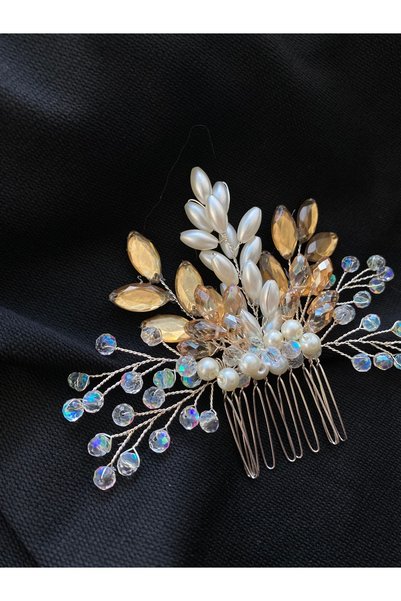 ERYA aksesuar Bridal Crown with Pearl and Crystal Stone Scalloped Bridal Hair Accessory ,Bridal Hair Pins Handmade Engagement Promise