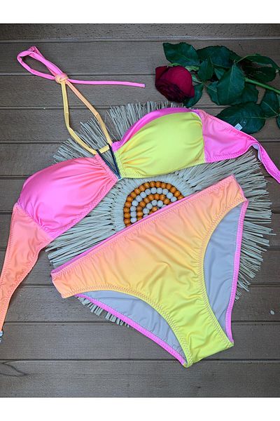 XORVİO Women's Lycra Flexible Drawstring Halter Neck Strapless Stylish Quality V Detailed Bikini Suit