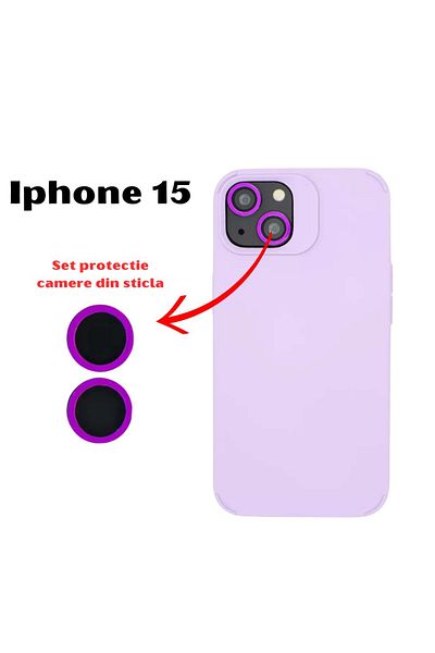 OEM Carcasă din silicon catifelat pentru iPhone 15 cu set de protecție din sticlă pentru cameră inclus - Mov