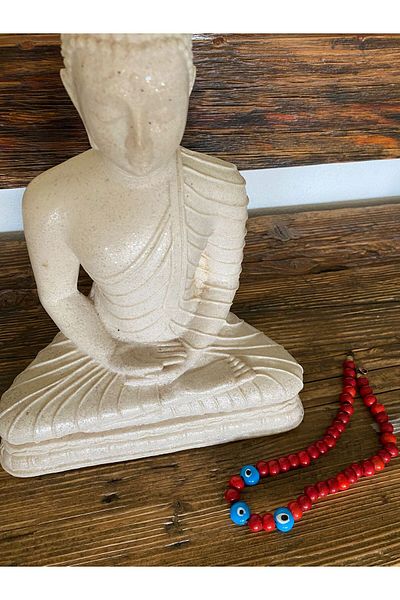 marsel aksesuar Red Bodrum Three Evil Eye Bead Necklace