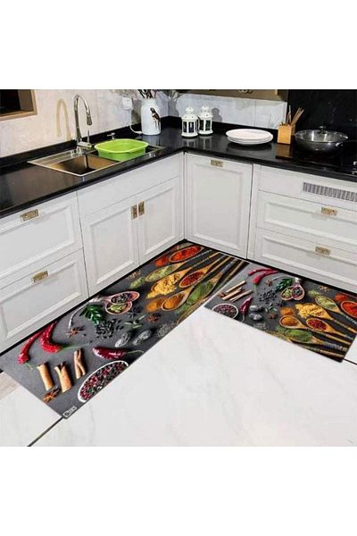 SIKS Set of 2 SIKS Kitchen Rugs, 50 x 70 Cm, 50 x 120 Cm, Material 30% Cotton, 70% Polyamine, Multicolor