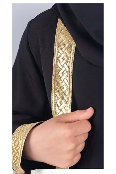 Magu Κοριτσίστικο φόρεμα προσευχής Medine Silk – Σετ με χρυσή ρίγα και κασκόλ