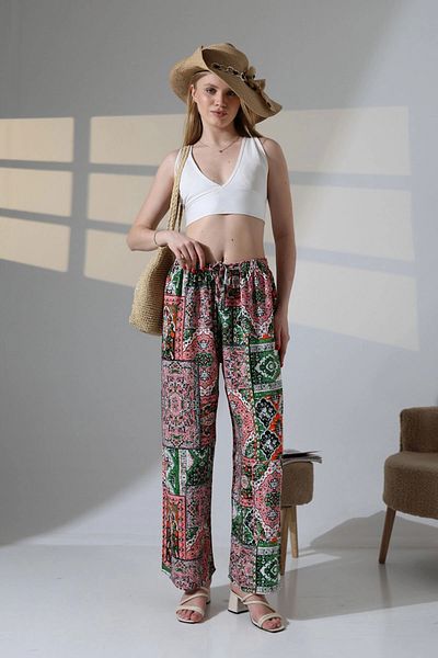 bacc Pink Ethnic Patterned Viscon Summer Woven Trousers Bcbt-251009