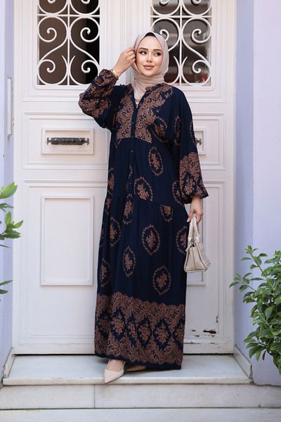N.S NEVA STYLE Φόρεμα Hijab με σχέδιο Navy Blue 24014L