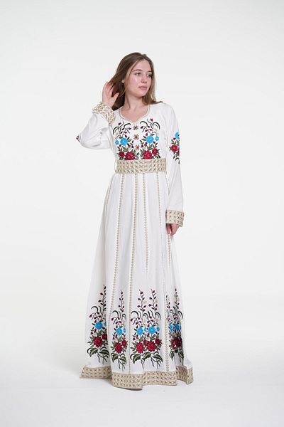 al bent al sharqieh Ladies Printed Jalabiya - Full-Sleeve crepe Dress with belt and All Over Prints