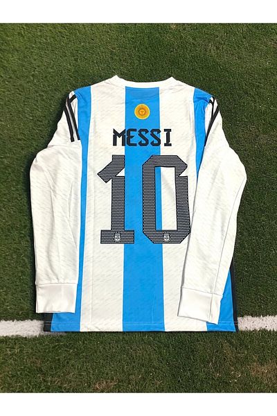 yenteks Tricou pentru adulți Messi Argentina cu mânecă lungă pentru Cupa Mondială de 3 stele