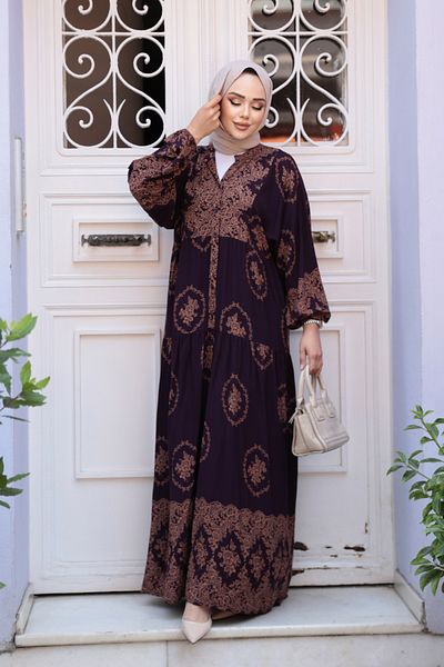 N.S NEVA STYLE Φόρεμα Hijab με σχέδιο δαμάσκηνο 24014MU