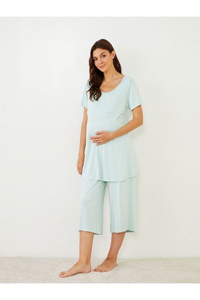 LC Waikiki Set de pijamale de maternitate cu mânecă scurtă, cu guler în U, cu caracteristică pentru alăptare
