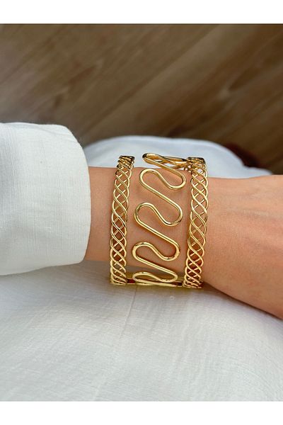 YOUES JEWELRY Thick Handcuff Bracelet Adjustable Wristband Unisex Gold Women's Handcuffs