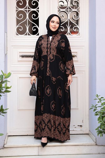 N.S NEVA STYLE Μαύρο Φόρεμα Hijab με σχέδιο 24014S