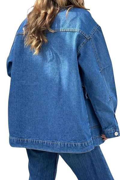 Pasaklı Giyim Jachetă de blugi oversize albastră de damă Kt001