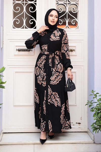 N.S NEVA STYLE Patterned Camel Hijab Dress 239201C