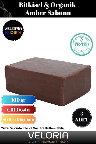 Veloria Premium Series 100% Natural Organic Face Hair Body Skin Balancing Collagen Effective Amber Soap 3 Pieces