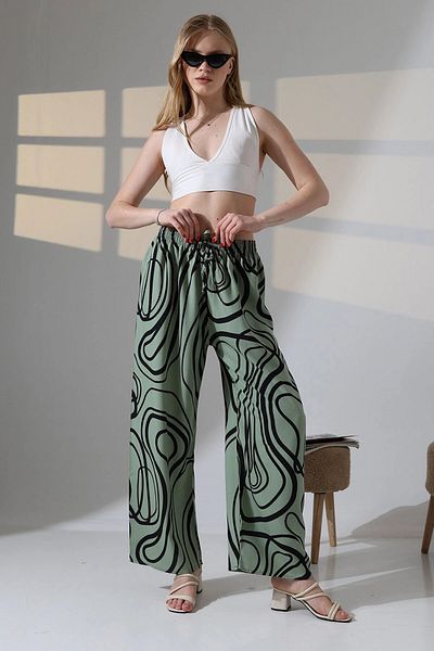 bacc Green Line Patterned Viscon Summer Woven Trousers Bcbt-251010