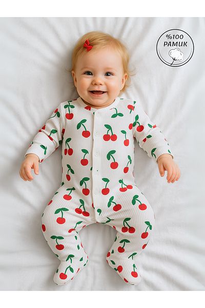 GizaKids 100% Cotton Baby Girl Booties Jumpsuit