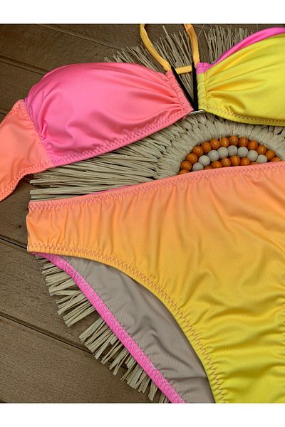 XORVİO Women's Lycra Flexible Drawstring Halter Neck Strapless Stylish Quality V Detailed Bikini Suit