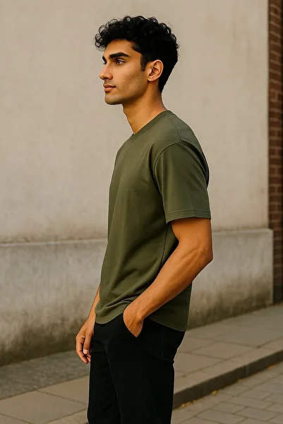 TB Terzi Bey Regular Fit Women - Men Unisex Basic T-Shirt Khaki