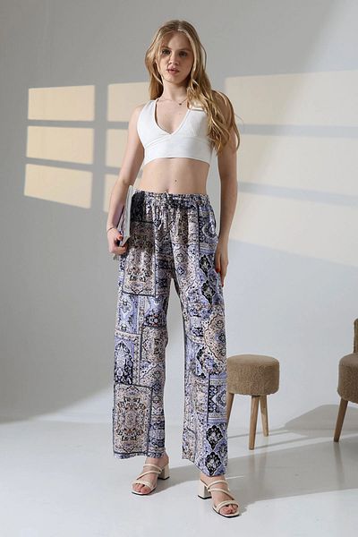 bacc Lilac Ethnic Patterned Viscon Summer Woven Trousers Bcbt-251009