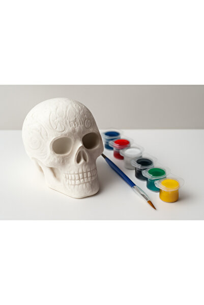Genel Markalar Kafatası Figürlü Boyama Seti – Yaratıcı Hobi Seti (6 Renk Boya ve Fırça Dahil)
