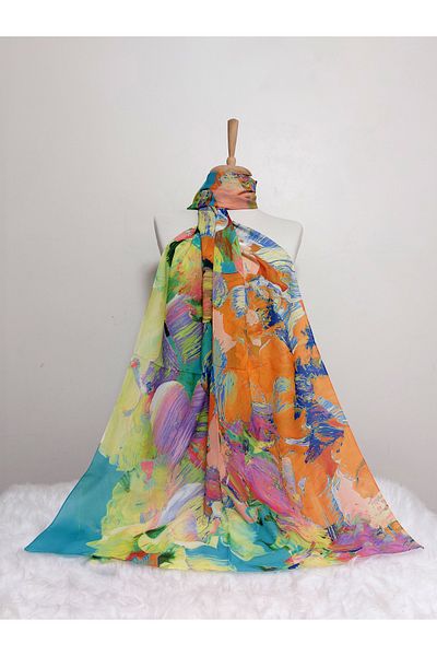 REMOMODA Patterned Watercolor Italian Cotton Flexible Soft Shawl High Quality Flexible-Soft