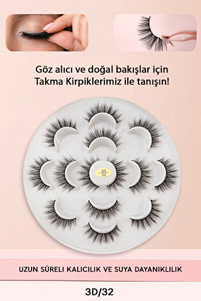 Pastelya Doğal Ipek Takma Kirpik 7 Çift 3d-32 Hacimli Doğal Görünüm