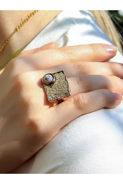 esha Natural Stone Dentirit Opal Natural Stone Rectangular Model Adjustable Ancient Women's Ring Euy67Do