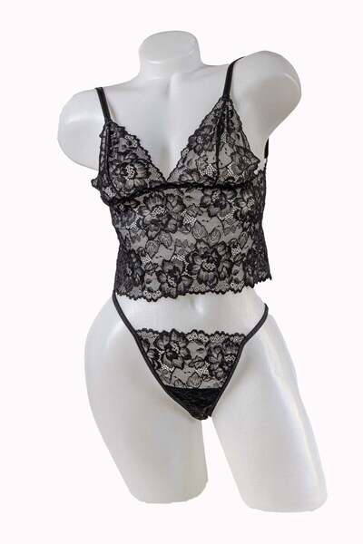 BLD by Exclusive Set dantela, bustiera bralette, chilot tanga, negru, ADA, BL...