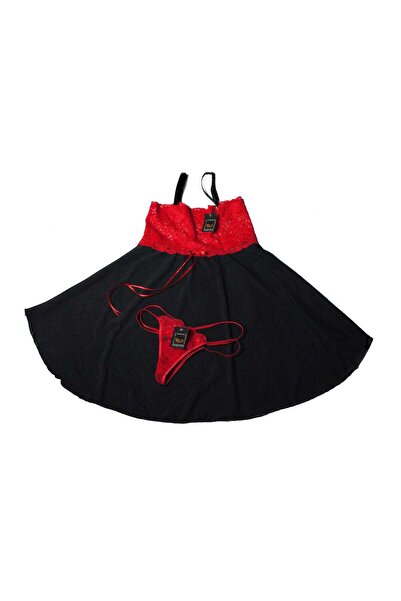 BLD by Exclusive Set Baby Doll, chilot tanga, dantela, negru,BLD by Exclusive